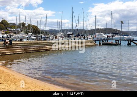 Bayview, Sydney historischer Kai und Bayview Bäder am Ufer von Pittwater, Sydney, Australien Stockfoto