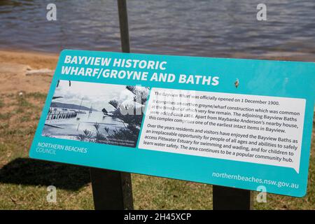 Bayview Bäder und historischen Kai, Bayview ist ein Vorort von Sydney in der nördlichen Strandregion, NSW, Australien Stockfoto