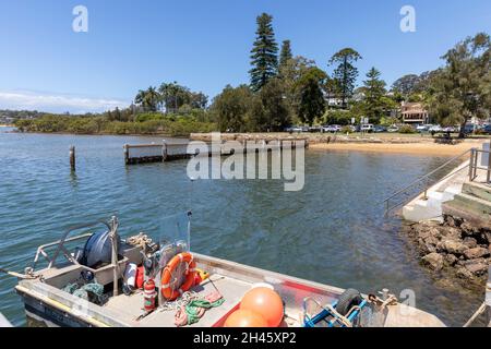 Bayview, Sydney historischer Kai und Bayview Bäder am Ufer von Pittwater, Sydney, Australien Stockfoto