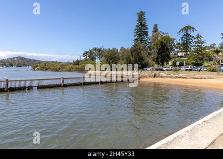 Bayview, Sydney historischer Kai und Bayview Bäder am Ufer von Pittwater, Sydney, Australien Stockfoto