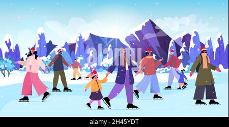 Menschen auf der Eisbahn Wintersport Aktivität weihnachten Neujahr Urlaub Konzept Stock Vektor