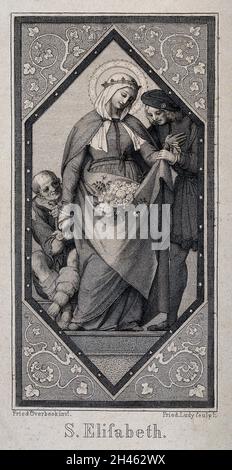 Elisabeth von Ungarn. Linienstich von F. Ludy nach F. Overbeck. Stockfoto