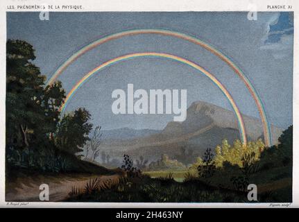 Meteorologie: Ein doppelter Regenbogen. Farblithographie von R.H. Digeon, 1868, nach E. Ronjat. Stockfoto