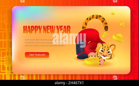 Niedlichen Tiger Spaß glücklich Neujahr fröhlich weihnachten Urlaub Grußkarte Stock Vektor