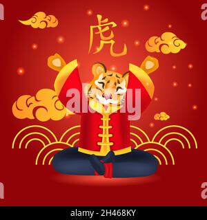 Niedlichen Tiger Spaß glücklich Neujahr fröhlich weihnachten Urlaub Grußkarte Stock Vektor