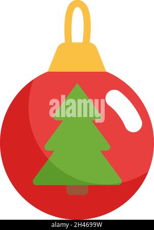 Einfaches rotes Baumspielzeug mit weihnachtsbaum, Illustration, Vektor, auf weißem Hintergrund. Stock Vektor