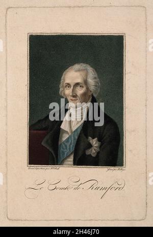 Benjamin Thompson, Graf von Rumford. Farbiger Stich von B. Roger nach H. Rath. Stockfoto