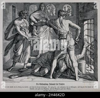 Die Enthauptung des heiligen Johannes des Täufers. Holzstich von C.A. Zscheckel nach Julius Schnorr von Carolsfeld. Stockfoto
