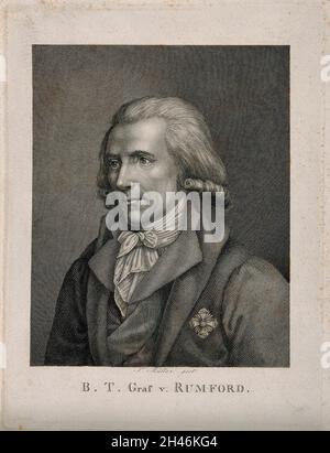 Benjamin Thompson, Graf von Rumford. Linienstich von T. Müller. Stockfoto