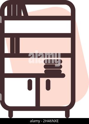 Rosafarbenes Bücherregal, Illustration, Vektor, auf weißem Hintergrund. Stock Vektor