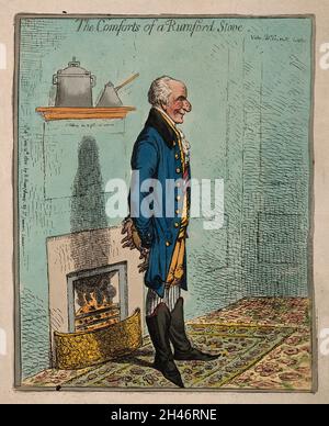 Benjamin Thompson, Graf von Rumford. Kolorierte Radierung von J. Gillray, 1800. Stockfoto