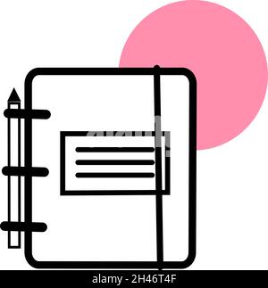 Notizbuch mit Stift und Radierer, Illustration, Vektor, auf weißem Hintergrund. Stock Vektor
