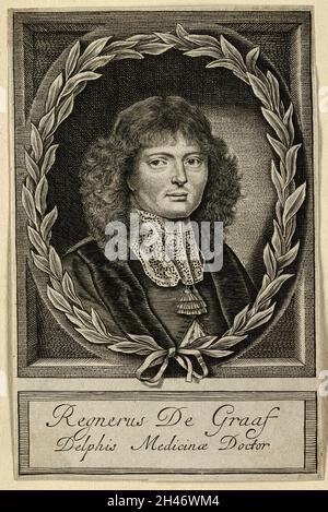 Reinier de Graaf. Liniengravur, 1668. Stockfoto