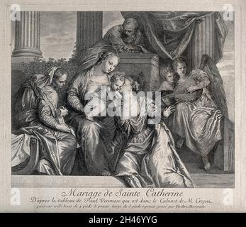 Die heilige Katharina von Alexandria. Radierung von F. Hortemels, 173-, nach P. Caliari, il Veronese. Stockfoto