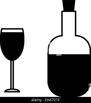 Rotwein in Flasche und Glas, Illustration, Vektor, auf weißem Hintergrund. Stock Vektor
