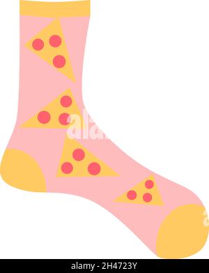 Rosa Socke mit Pizzascheiben, Illustration, Vektor, auf weißem Hintergrund. Stock Vektor