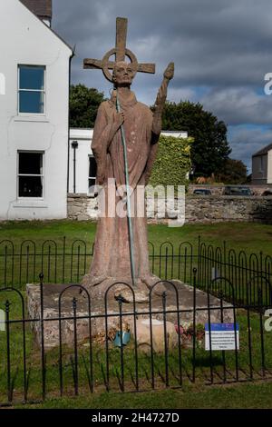 Statue von St. Aidan, Lindisfarne, Northumberland Stockfoto