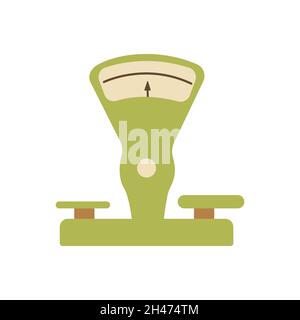 Antike Marktwaagen für Produkte. Gewissenhafte Vintage grüne Schuppen, Metallausrüstung. Bunte Vektor isolierte Illustration flach Stock Vektor