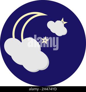Mond mit einigen weißen Wolken, Illustration, Vektor, auf weißem Hintergrund. Stock Vektor