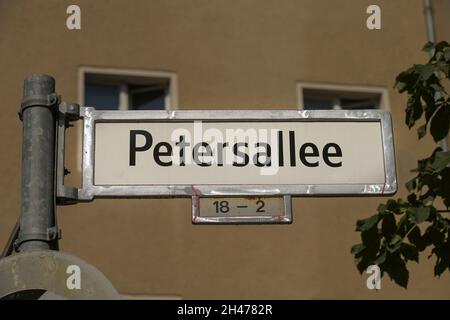 Straßenschild Petersallee, Wedding, Berlin, Deutschland Stockfoto