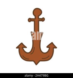 Seeanker. Bunte Vektor isolierte Illustration von Hand gezeichnet. Antike Metallausrüstung Stock Vektor