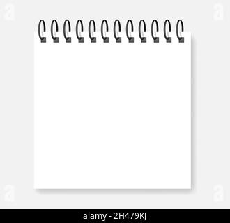 Quadratisches weißes Papierblatt mit spiralförmigem, realistischem Modell. Leerer ringgebundener Kalender, Vektormodell Stock Vektor