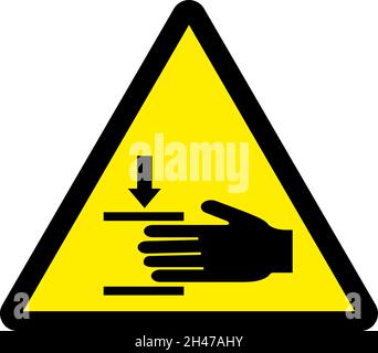 Warnschild Quetschgefahr. Schwarz auf gelbem Dreieck-Hintergrund. Sicherheitsschilder und -Symbole. Stock Vektor