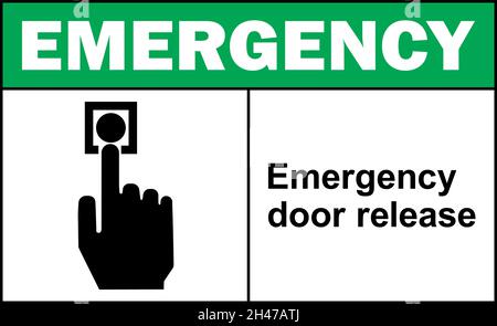 Schild für die Notentriegelung der Tür. Brandschutzschilder und -Symbole. Stock Vektor