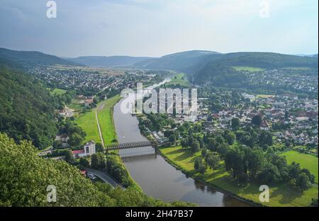 Blick vom Eckberg, Münchhausenstadt Bodenwerder, Niedersachsen, Deutschland Stockfoto