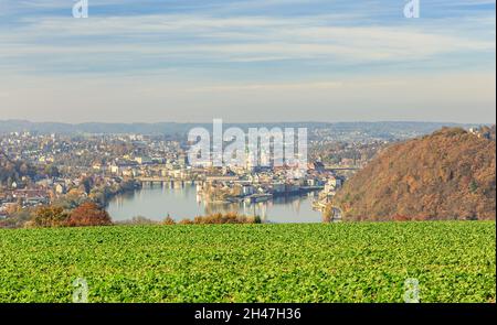 Blick auf Passau an der Donau im Herbst Stockfoto