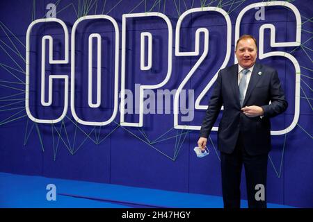 Schwedens Premierminister Stefan Lofven kommt zum Cop26-Gipfel auf dem Scottish Event Campus (SEC) in Glasgow an. Bilddatum: Montag, 1. November 2021. Stockfoto