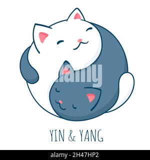 Yin Yang Katze. Zwei niedliche schwarz-weiße Katzen in Form von Yin Yang. Kann für T-Shirt-Print, Aufkleber, Grußkarten-Design verwendet werden. Vektorgrafiken Stock Vektor