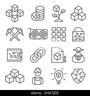 Blockchain-Liniensymbole auf weißem Hintergrund Stock Vektor