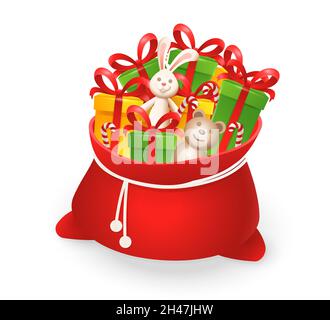 Weihnachtsmann Tasche mit Geschenken - isoliert Stock Vektor