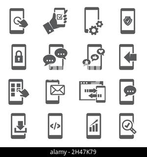 Symbole für mobile Apps auf weißem Hintergrund Stock Vektor