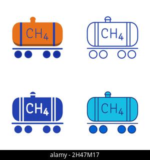 Methangas-Symbol im flachen und linigen Stil. Eisenbahntanker mit Erdgas. Vektorgrafik. Stock Vektor