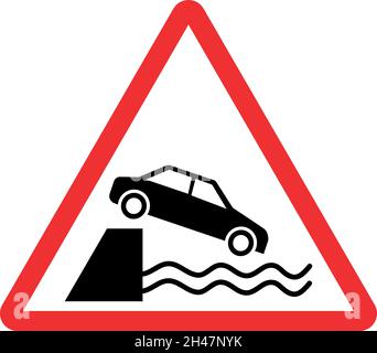 Wasserlauf vor dem Verkehrsschild. Verkehrszeichen und -Symbole. Stock Vektor