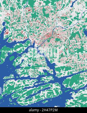 Turku-Vektorkarte. Detaillierte Karte des Verwaltungsgebiets der Stadt Turku. Stadtbild-Panorama. Lizenzfreie Vektorgrafik. Übersichtskarte mit Gebäuden, wa Stock Vektor