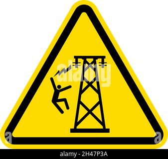 Warnschild für gefährliche Spannung. Schwarz auf gelbem Hintergrund. Elektrische Schilder und Symbole. Stock Vektor