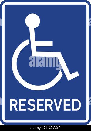 Schild für Rollstuhlreservierung. Weiß auf blauem Hintergrund. Parkschilder und Symbole. Stock Vektor
