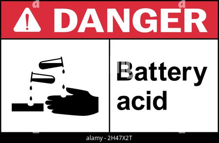 Warnschild Batteriesäure. Chemische Sicherheitsschilder und -Symbole. Stock Vektor