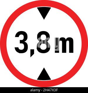 Schild zur Begrenzung der Fahrzeughöhe auf 3,8 Meter. Verkehrszeichen und -Symbole. Stock Vektor