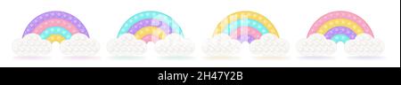 Set aus popit Regenbögen auf den Wolken als modisches Silizium-Fidget-Spielzeug. Antistress Spielzeug für Fidget in Pastellfarben. Bubble Sensory popit Spielzeug. Vektor Stock Vektor