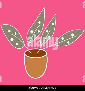 Pflanze in einem braunen Keramiktopf, Illustration, Vektor, auf weißem Hintergrund. Stock Vektor