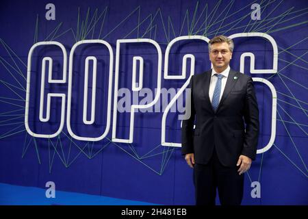 Der kroatische Premierminister Andrej Plenkovic kommt zum Cop26-Gipfel auf dem Scottish Event Campus (SEC) in Glasgow an. Bilddatum: Montag, 1. November 2021. Stockfoto