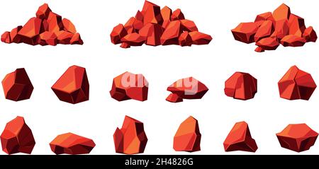 Leuchtende Mineralien. Hot Grill brennende Kohlen für Kamin gefährliche böse natürliche Felsen grellen Vektor-Illustrationen gesetzt Stock Vektor