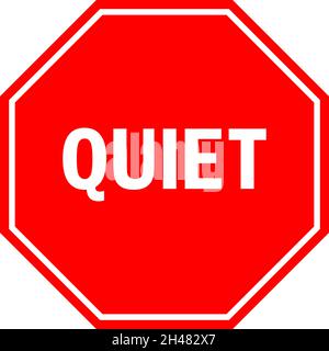 Ruhiges Schild im Klassenzimmer. Roter achteckiger Hintergrund. Schüler Zeichen und Symbole. Stock Vektor