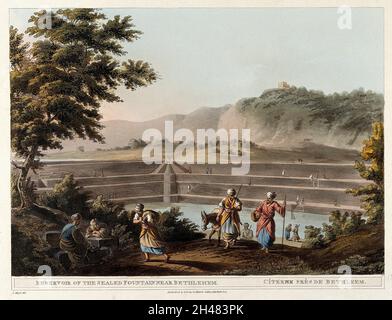 Reservoir des versiegelten Brunnens, in der Nähe von Bethlehem. Farbiger Aquatinta, 1803, nach L. Mayer. Stockfoto