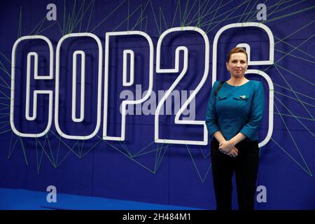 Die dänische Premierministerin Mette Frederiksen kommt zum Cop26-Gipfel auf dem Scottish Event Campus (SEC) in Glasgow an. Bilddatum: Montag, 1. November 2021. Stockfoto