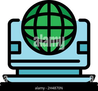 Symbol für den Globus des Monitors. Umriss Monitor Globus Vektor Symbol Farbe flach isoliert Stock Vektor